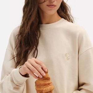 Mate Cream Croissant Embroidered Oversized Sweatshirt - Size M